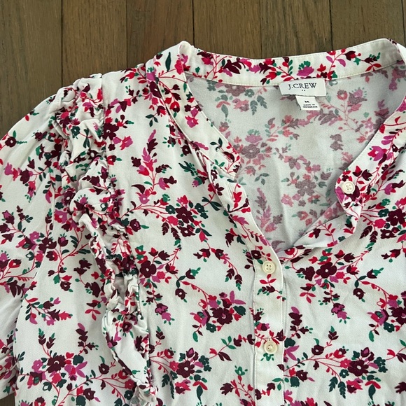 J. Crew White and Pink Long Sleeve Floral Ruffle Top - Picture 5 of 8